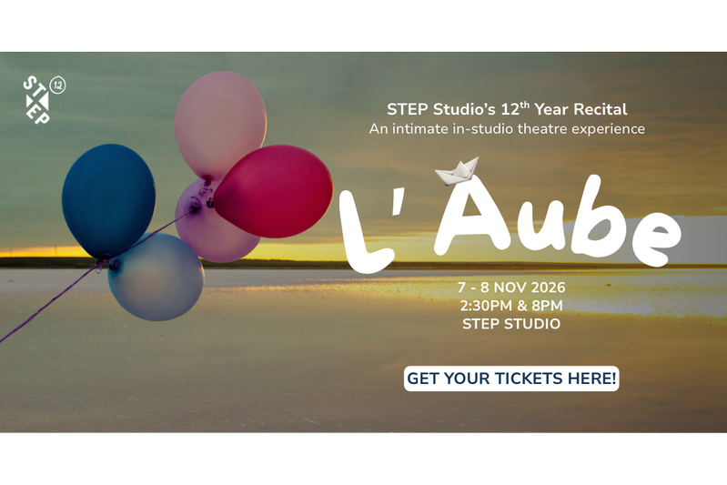 L’Aube recital poster with pastel balloons